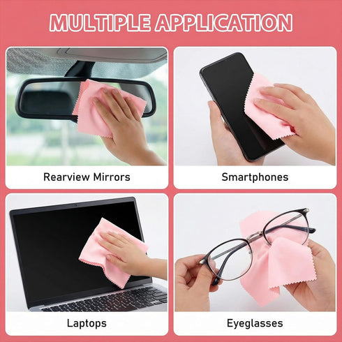 Molain 10 6 7 inch Pieces Microfiber Glasses Cleaning Cloths, Reusable Soft Lens Cleaning Cloth Pink Eyeglasses Cleaner