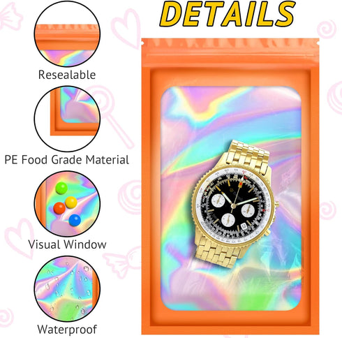 100 PCS Holographic Bags for Lashes, Candy, Small Baggies, Resealable Packaging Bags for Jewelry, Food