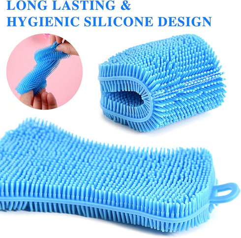 6 PCS Silicone Dish Sponges, Super Durable Safe and Dry Fast Silicone Sponge, Multi-Purpose Sponge Kitchen Gadgets, Reusable Rubber Kitchen Dish Dishes Fruits Vegetables Washing Cleaning Sponge Brush. by MISSJOJIAY