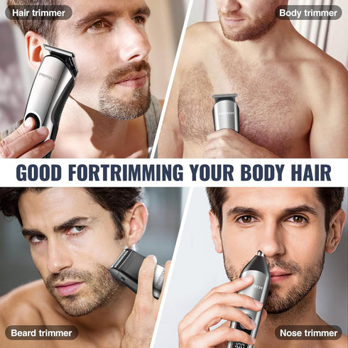 PRITECH Beard Trimmer for Men, 3 in 1 Hair Clippers Kit, Nose Hair Trimmer, Cordless Electric Hair Trimmer (Silver)