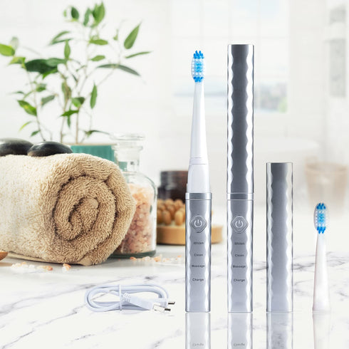 Pop Sonic USB Charge Anywhere Toothbrush (Silver) | Rechargeable with Up to 40,000 Strokes/Minute - DuPont Nylon