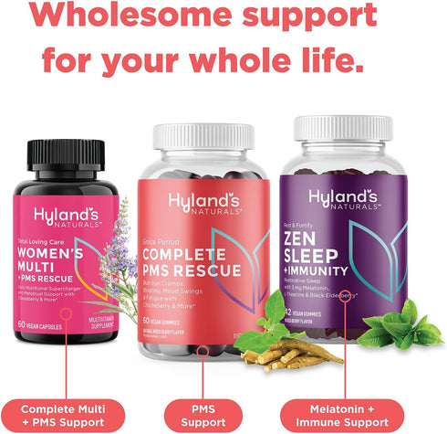 Hyland's Grace Period Complete PMS Rescue – 60 Vegan Gummies with Chasteberry & Dong Quai