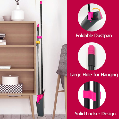 JEHONN Broom with Dustpan Combo Set, Long Handle Lightweight Indoor Broom Set for Home, Kitchen, Office (Rose Red)