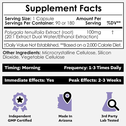 Nootropics Depot Polygala tenuifolia Capsules - 100mg - 90 Count - 20:1 Extract - Supports Cognitive Function and Stress