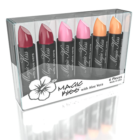 Magic Kiss Color Changing Matte Lipstick Set, 6 Piece Infused with Aloe Vera, Made in USA (Colors of Aloha 3)