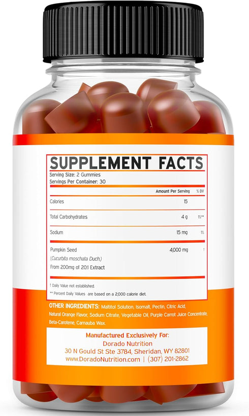 Pumpkin Seed Oil Gummies - 4,000mg Pumpkin Seed Oil For Hair Growth and Bladder Control - Sugar Free Gummy - Delicious & Natural Orange Flavor - Non GMO - Gluten Free - Vegan Supplement - (60 Gummies)