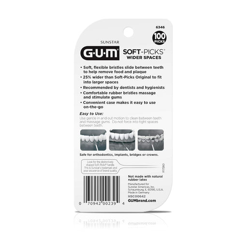 GUM Soft-Picks Wide Space, Easy to Use Dental Picks for Teeth Cleaning, Dentist Recommended, 100ct (3pk)