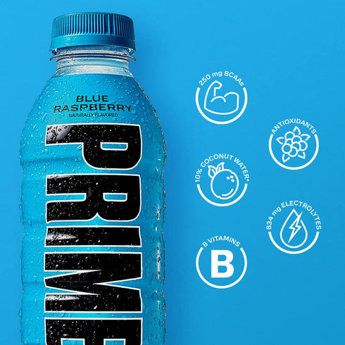 PRIME Hydration BLUE RASPBERRY Sports Drinks, Electrolyte Enhanced, 12 Pack of 16.9 Fluid Ounce