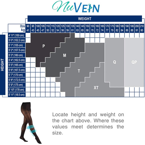 NuVein Compression Pantyhose, Women's Sheer Nylon Tights - 15-20 mmHg Support, Closed Toe, Black, Extra Tall