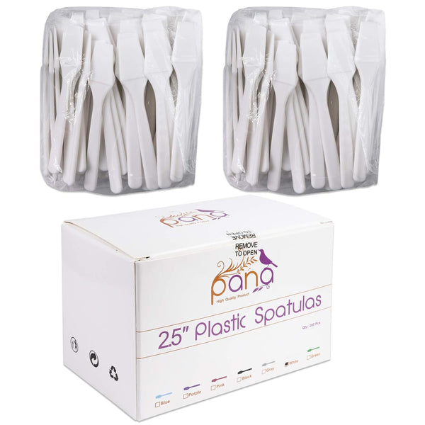 PANA 200pcs Disposable Plastic Spatulas for Cosmetic Make Up, 2.5" Skin Care Facial Cream Mask (WHITE-200 Pieces)