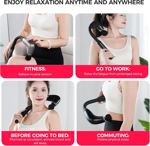 Veefy 4 Deep Tissue Massage Gun for Back & Full Body Long Handle Percussion Muscle Massager with Replaceable Heads