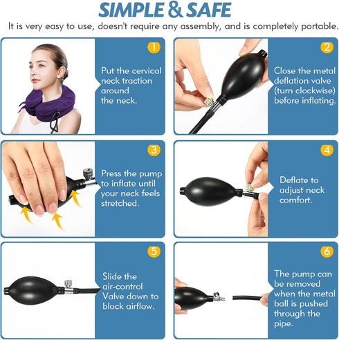 Neck Stretcher, Adjustable Cervical Traction Device for Neck Pain Relief, Inflatable Neck Brace for Home Use (Purple)