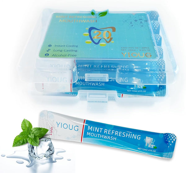 Portable Travel Mouthwash Packets 20 Count Mint Flavor Alcohol-Free Oral Rinse Strips