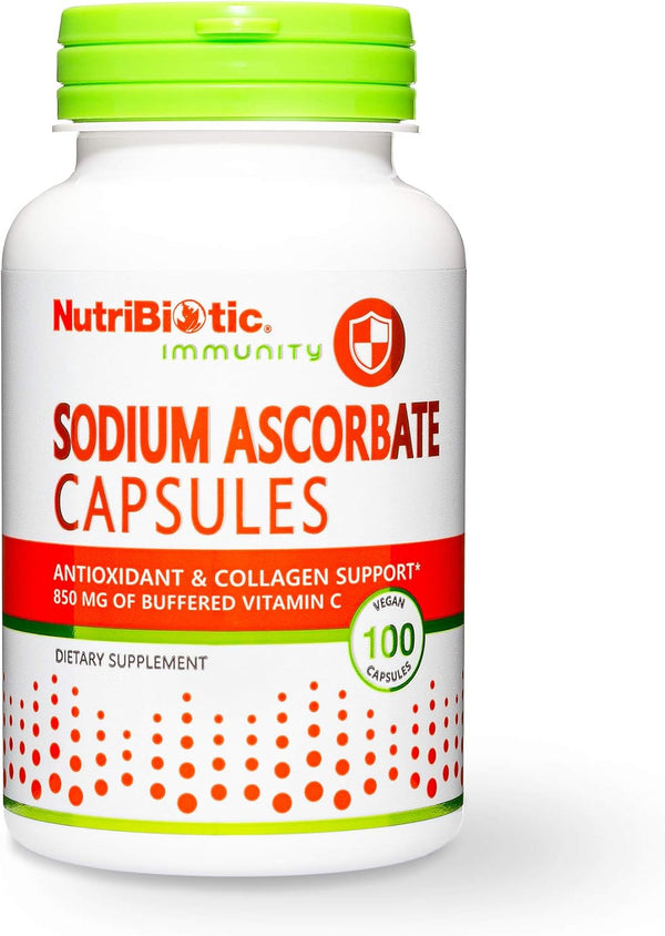 NutriBiotic Sodium Ascorbate Buffered Vitamin C Capsules, 100 Ct | Vegan & Non-Acidic Immune Support