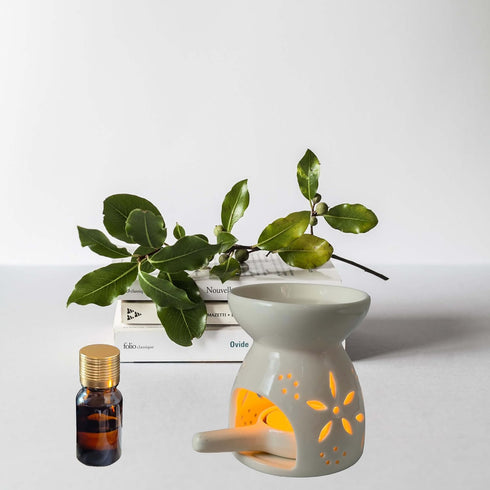 JHZABPO Set, White Oil Burner Tea Light Wax Melt Warmer with Tea Wax Tray, Essential Oil Diffuser, Oil Burner