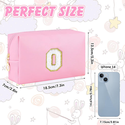 Personalized Initial Makeup Bag, Cute Pink Chenille Letter Cosmetic Pouch, Waterproof Zippered Toiletry Organizer for