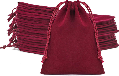 G2PLUS 20PCS Red Velvet Jewelry Pouches, Small Gift Bags with Drawstring, Wine Red for Wedding Favors