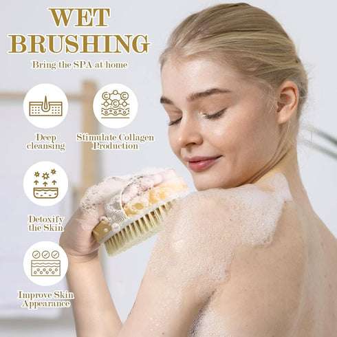 4pcs Dry Brushing Body Brush, Natural Bristle Exfoliating Brush for Flawless Skin