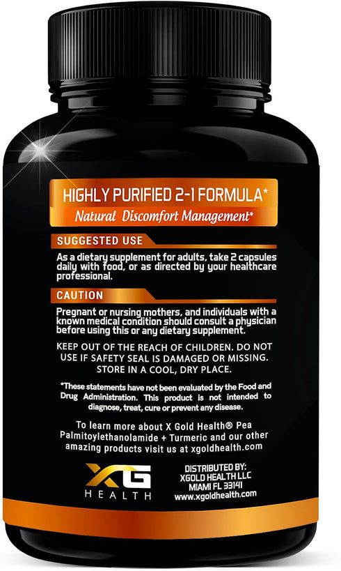 Palmitoylethanolamide 600mg + Turmeric Curcumin Complex 1000mg, Micronized Pea Supplement for Men and Women, 120 Veggie