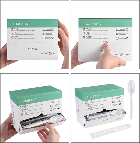 Plastic Disposable Spoons, Individually Packaged, 7-Inch White Commercial Take Away, 100 PCS