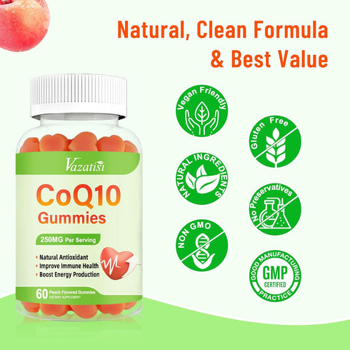 High Absorption CoQ10 Gummies 250mg, Plus Omega-3, Magnesium, Vitamin B12 for Cellular Energy, Vegan 60 Cts