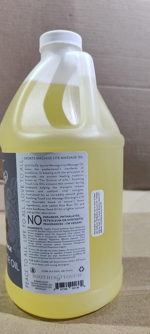 Soothing Touch 1 Sports Massage Lite Oil, Gallon, Deep Penetration, Quick Absorption, Peppermint, Eucalyptus, Clove
