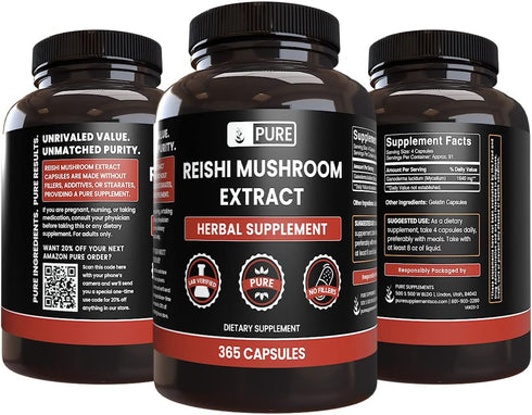 Pure Original Ingredients Reishi Mushroom Extract (365 Capsules) - Always Pure, Lab Verified, No Fillers