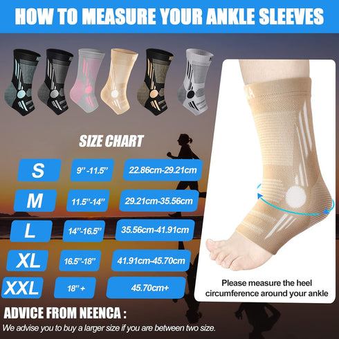NEENCA Ankle Brace for Pain Relief, 2 Pack Compression Sleeves Set, Support Stabilizer for Achilles Tendonitis, Plantar