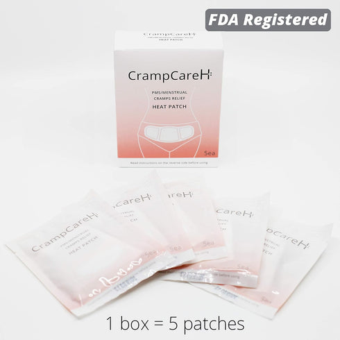 CrampCareH PMS/Menstrual Cramps Relief Heat Patch, 5 Patches with Wide Wings, FDA Registered