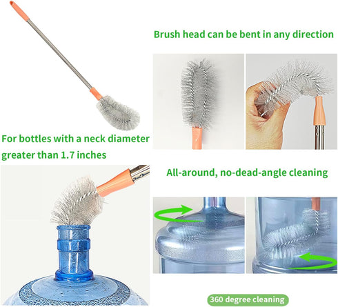 isshu 2-Pack Bucket Brush, Bottle Brush for Cleaning Extra Long Bottles, Gallon Jug Cleaner, Water Bottle Cleaner.