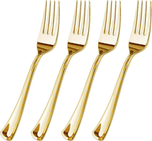 100 Pieces Gold Plastic Disposable Forks, Heavy-Duty Silverware for Party, Wedding, Occasion, 6.9 Inch Soup Forks