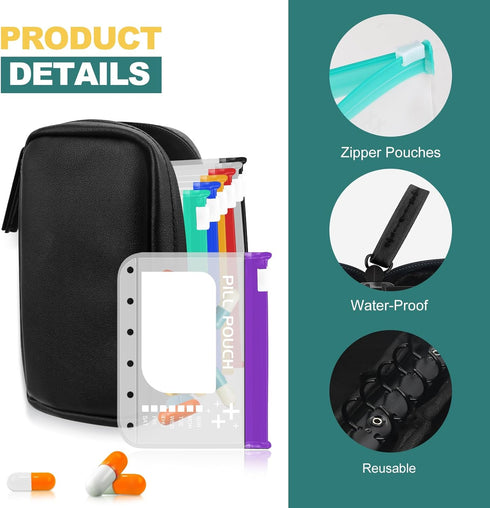 Set Timueetech Water-Proof Pill Pouch Large Pill Organizer, Pill Loose-Leaf Storage with Color-Coded Medicine