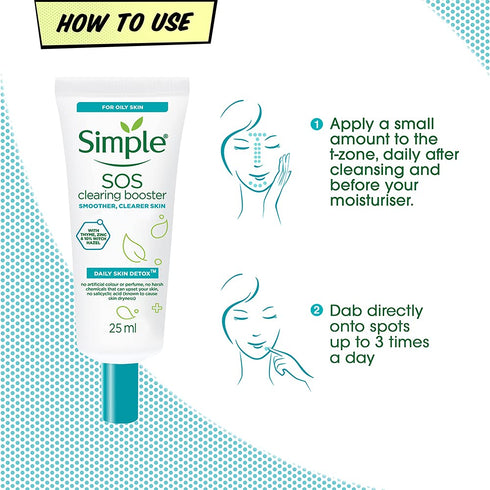 Simple Daily Skin Detox SOS Clearing - Long-lasting Shine & Blemish Control with Thyme, Zinc, and Witch Hazel (25ml)