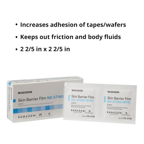 McKesson Skin Barrier Film, Sterile No Sting Body Wipe, Individual Packet, 25 Wipes