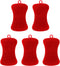 Red 5 Pcs Silicone Cleaning Scrubber, Colored Sponges for Dishes, Kitchen Cleaning