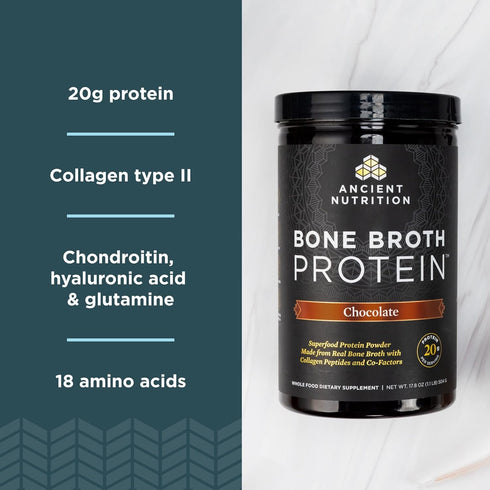 Ancient Nutrition Protein Powder - Chocolate Bone Broth, 20g Protein Per Serving, Gluten Free Supplement