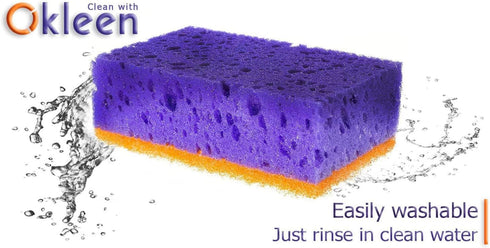 Multi Use Scrub Sponges 18 Pack, Purple and Orange, 4.3x2.8x1.4 inches, Heavy Duty Non Scratch Fiber, Odorless, Durable