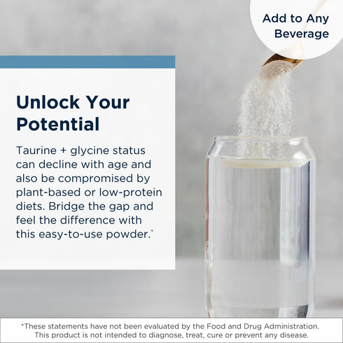 Designs for Health Taurine + Glycine Powder - Amino Acids for Healthy Aging, Supports Cellular, Metabolic & Heart Health