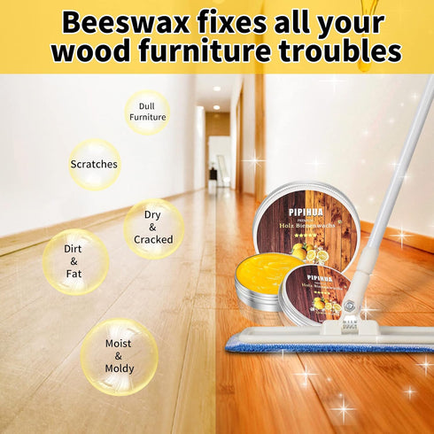 PIPIHUA Beeswax Furniture Polish - 1pc Waterproof & Repair Wood Wax with Sponge (Lemon)