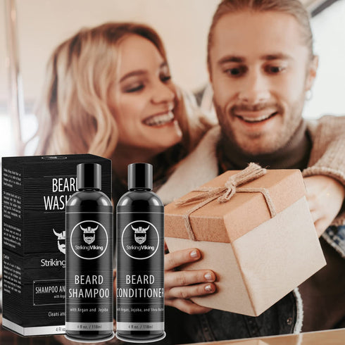Striking Viking Beard Wash Set - Beard Shampoo and Conditioner for Men with Argan & Jojoba Oils