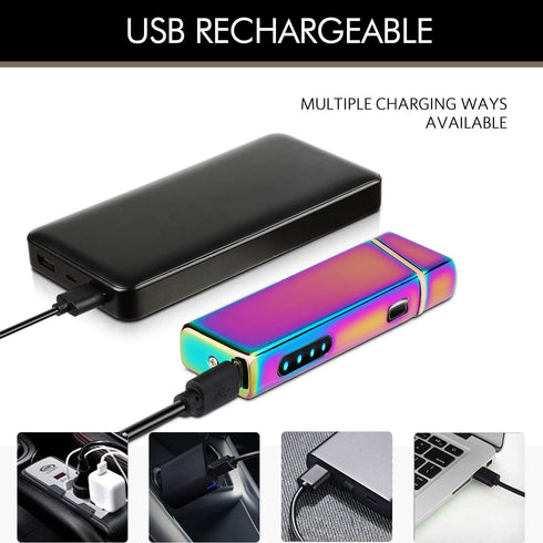 Electric Arc Windproof Plasma Lighter, USB Rechargeable with Upgraded Battery Indicator - Multichrome