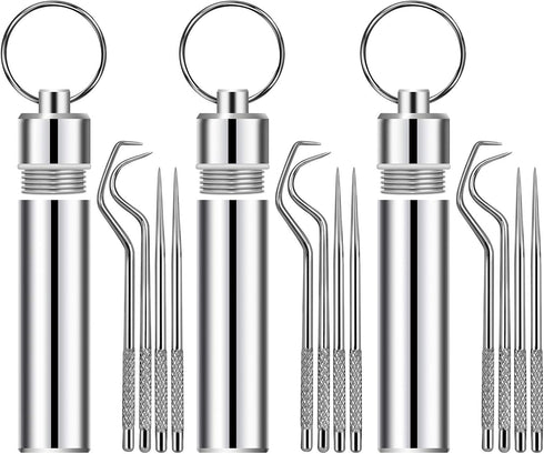 Ninelimi 12 Pieces Portable Stainless Steel Pocket Set Reusable Metal Toothpicks with Holder