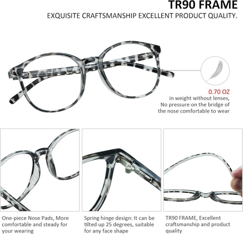 VisionGlobal Blue Light Blocking Glasses for Women/Men, Anti Eyestrain, Stylish Oval Frame, Anti Glare (+1.50