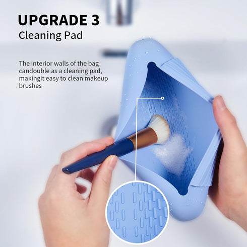 Silicone Makeup Brush Holder Travel Cosmetic Bag, Soft Portable Holder with Anti-Fall Out Magnetic Closure, Blue