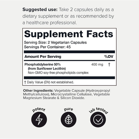 Toniiq Phosphatidylserine - 400mg Formula - World’s First 50% Purity - Highest Purity in The US - Soy Free Supplement -