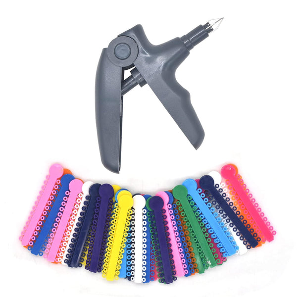 Dental Orthodontic Ligature Ties and Gun Dispenser, 1040pcs Orthodontic Elastomeric O-Rings