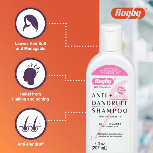 Rugby Selenium Sulfide Anti-Dandruff Shampoo, Blue Formula, 7 Oz (1-Pack)