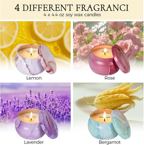 Set 4 Pack 120H 17.6 Oz Scented Candles Gift for Women with Sayings, Aromatherapy Candles with Four Scents, Birthday