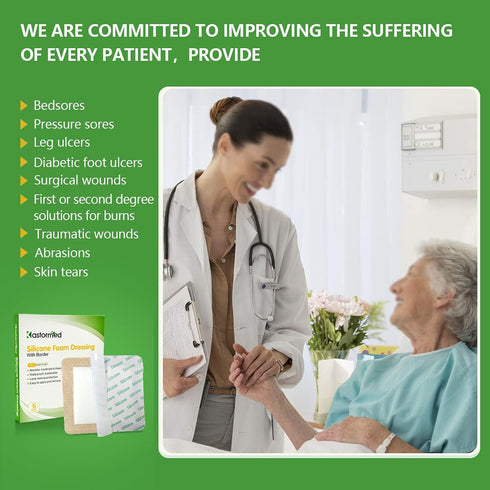Silicone Foam Dressing, Waterproof Wound Dressing with Gentle Adhesive, 5 Layer High Absorbency, 6'' x 6'', 5 Pack