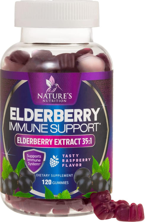 Sambucus Elderberry Gummies for Adults, Teens & Kids - 120 Count, Super Concentrated 35:1 Extract, Daily Immune Support